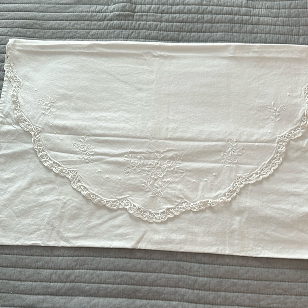 Vintage white embroidered pillow sham